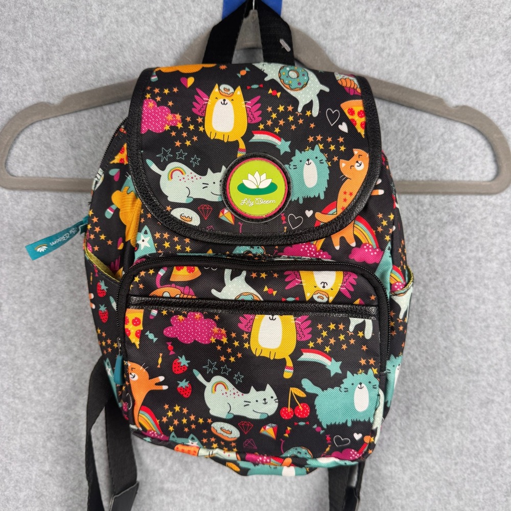 Lily Bloom Mini Backpack Womens Black Cat Pizza Donut Novelty Print Whimsical